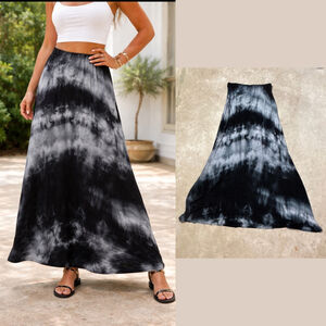 Brandy Melville Black Grey Tie-Dye Maxi Skirt Women’s One Size Elastic Waistband